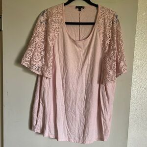 Lane Bryant Pink Lace Sleeve Blouse